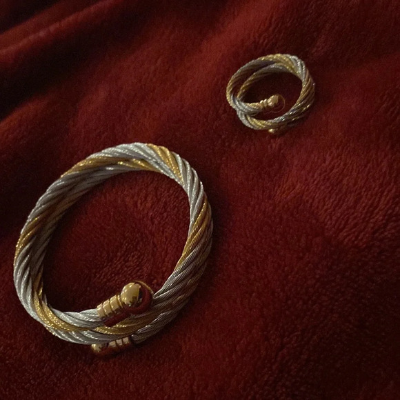 Fashion braided stainless steel charm cuff bracelet and ring set new - Picture 4 of 8